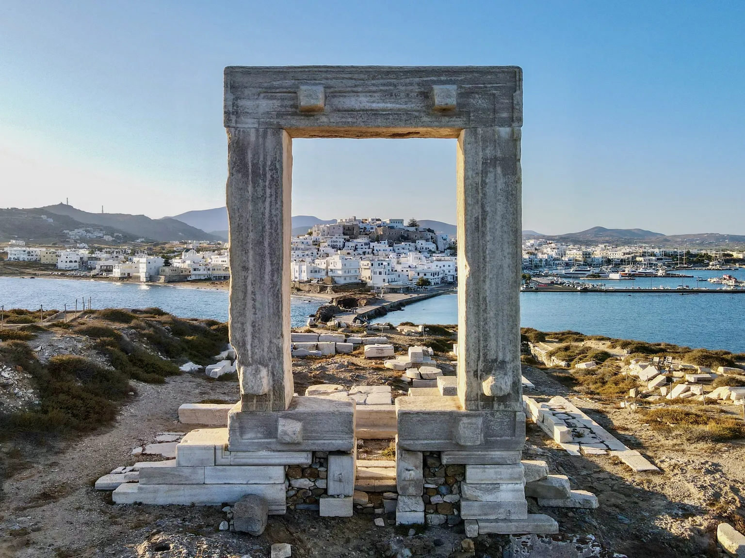 Greece - Cyclades - The Temple of Apollo, Portara - The Ancient window to Naxos, Greece stock photo